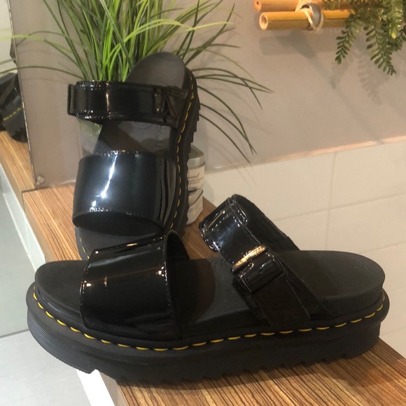 Dr. Martens Shoes - Dr.Martens Voss Patent Lamper Sandals Black - Women's Size 9US